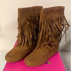 Rampage Girls Britt Fringe Boots For Little Kids Size 13M, Bree Chestnut